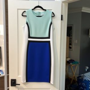 Calvin Klein, size 12, print dress, blue, aqua, white